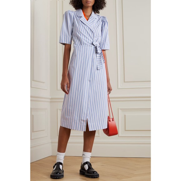 Ganni Dresses & Skirts - GANNI Forever Blue Striped Wrap Midi Dress